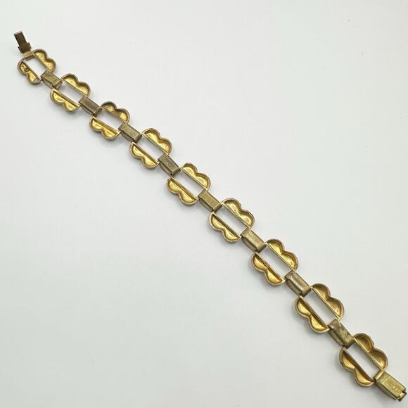 Vintage Bracelet 7" Spain Damascene Mother of Pearl Link Etched Copper Retro - Picture 9 of 11